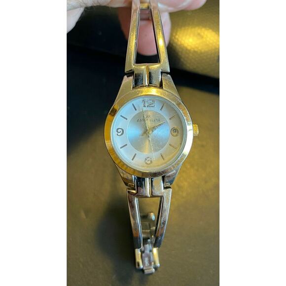 Women's Anne Klein Watch, Silver Tone Bracelet Band, Date, Gold Tone Numbers - Picture 1 of 2